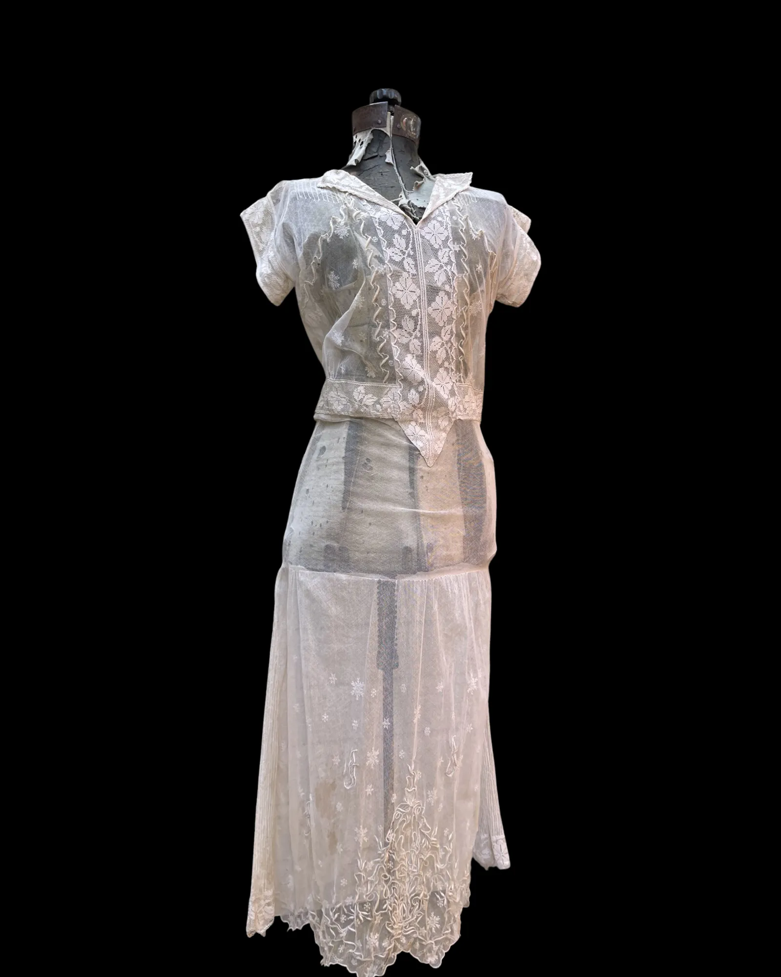 1920s Drop Waist Soutache Mesh Lace Dress
