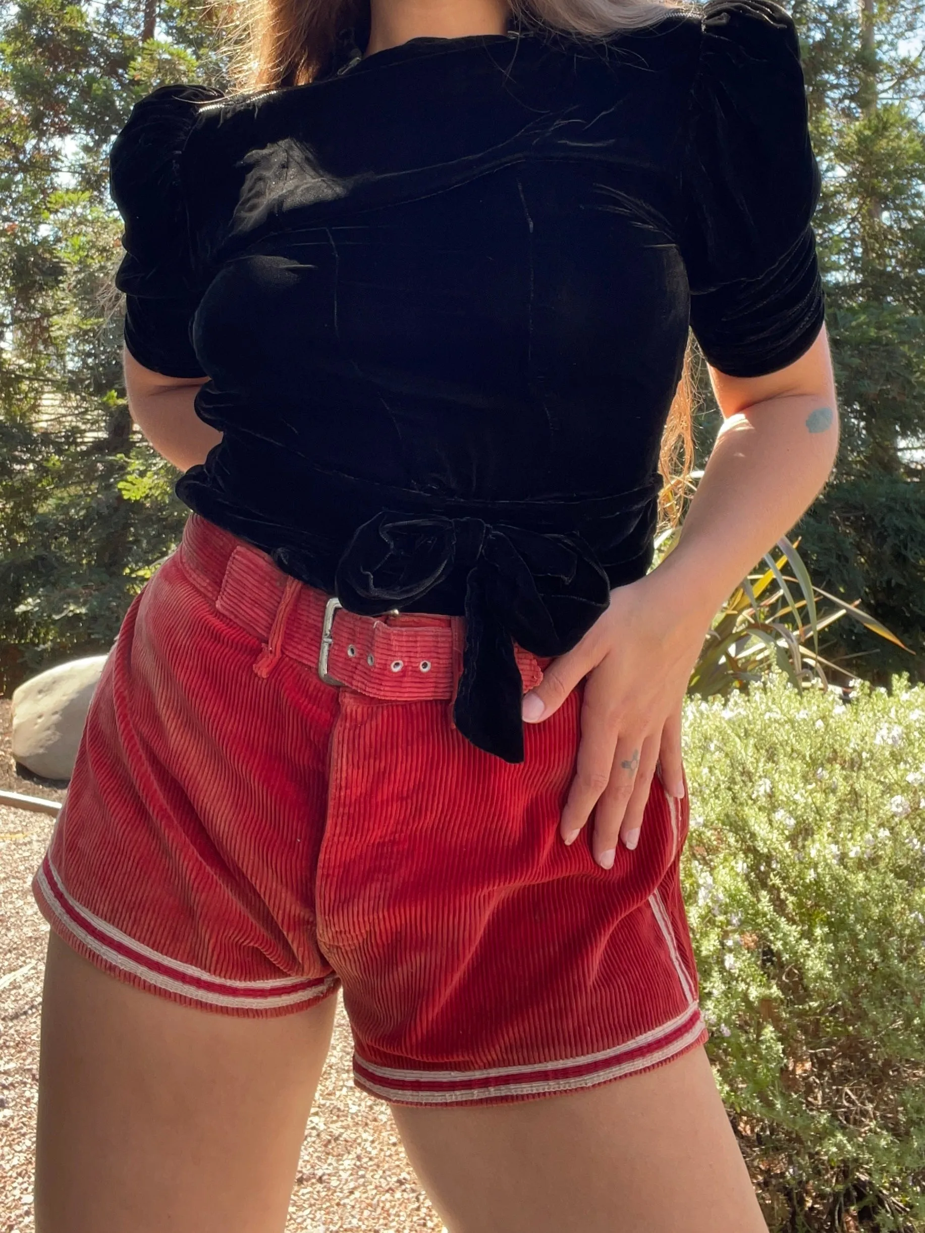 1940s Burgundy Wide Wale Corduroy Athletic Shorts