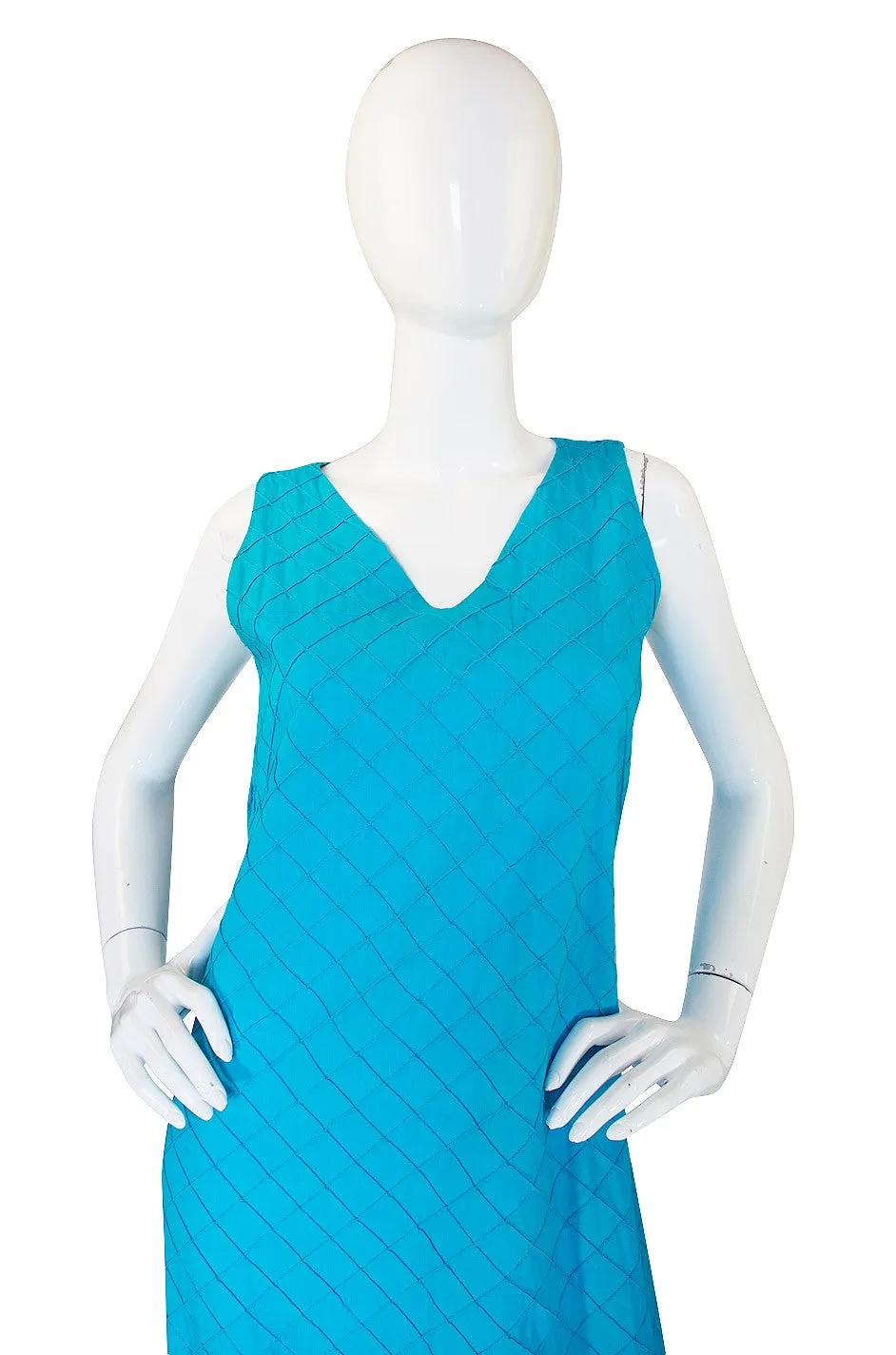 1960s Turquoise Cotton Pintuck Mexican Dress