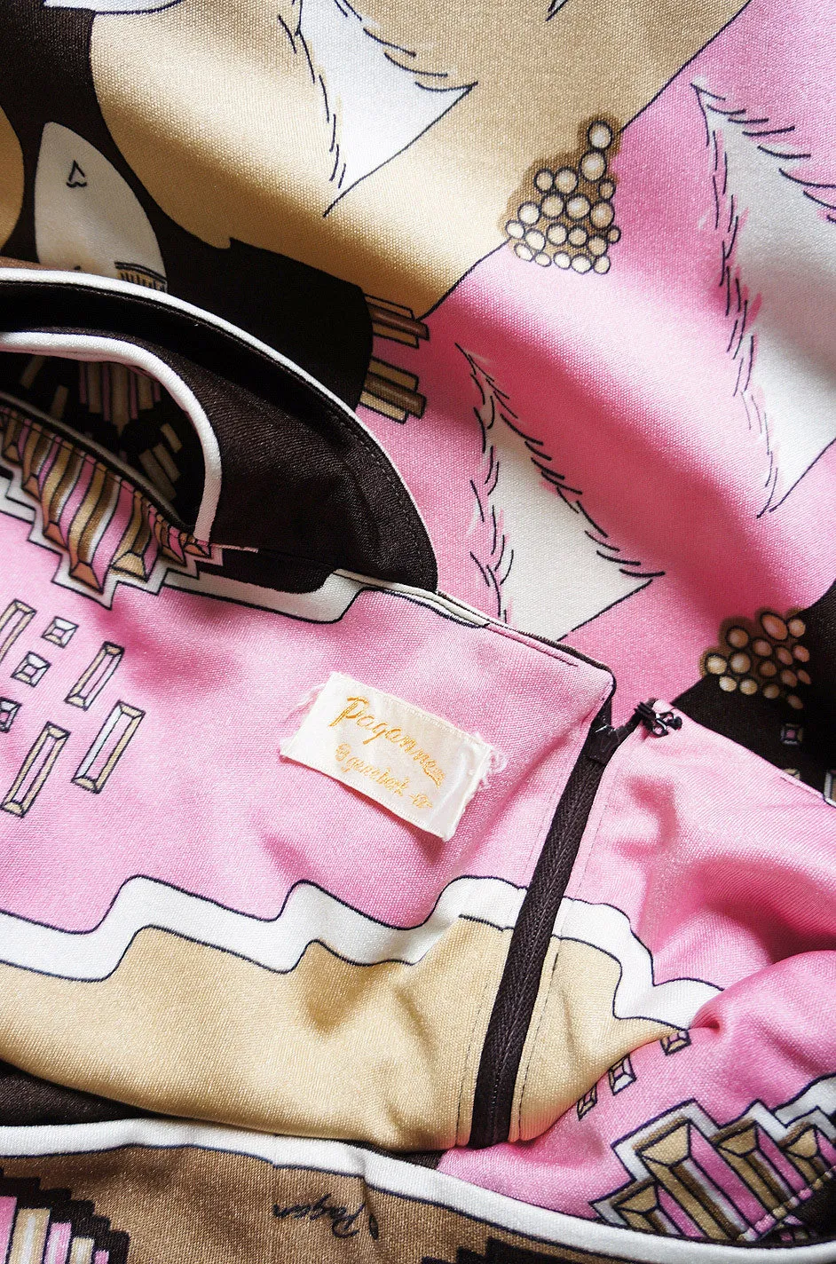 1970s Pink Printed Halter Paganne Dress