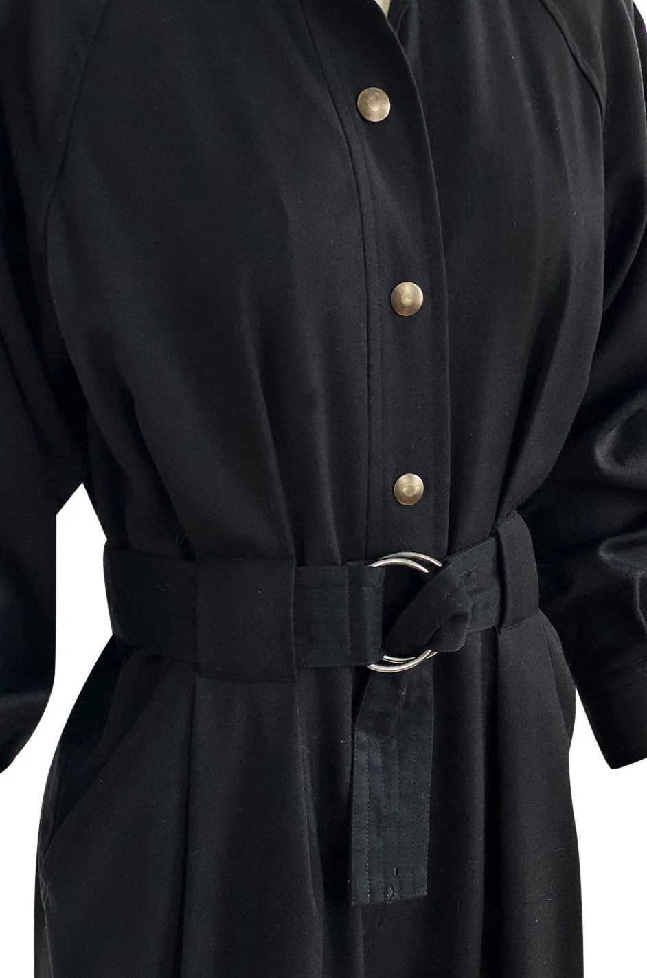 1980s Yves Saint Laurent Black Snap Front Flight Jumpsuit w Slip Belt