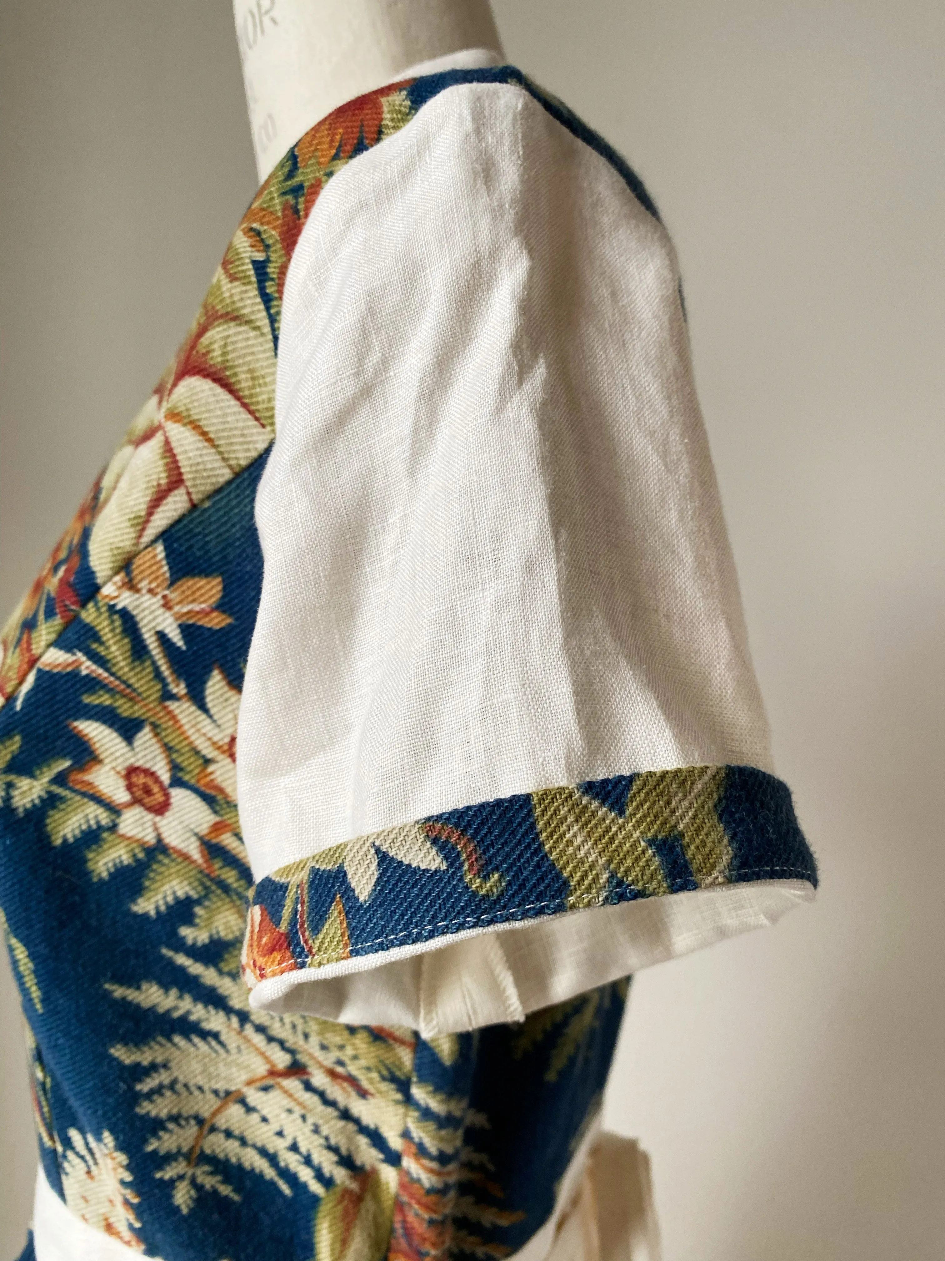 19th century blue botanical patched tiered dress xs,s,m,l