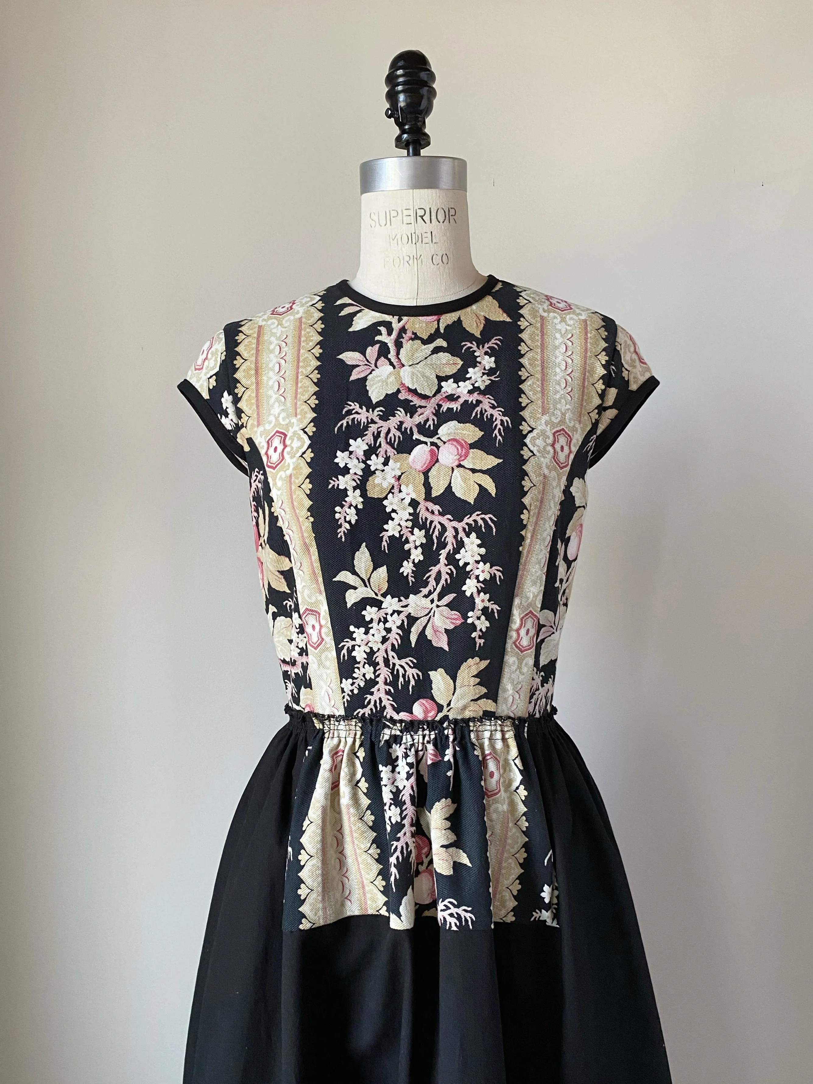 19th century floral stripe patched lillian dress s,m