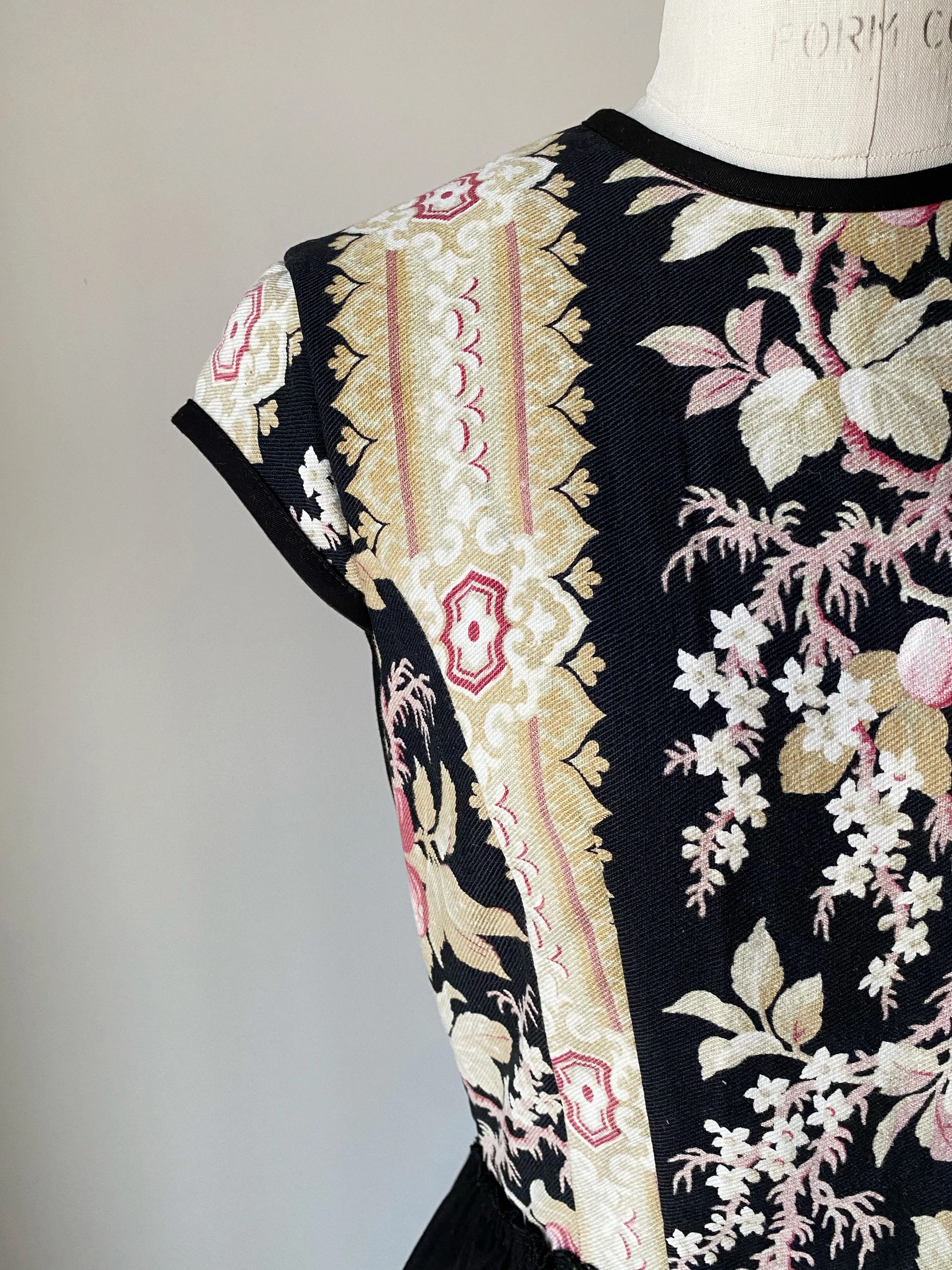 19th century floral stripe patched lillian dress s,m