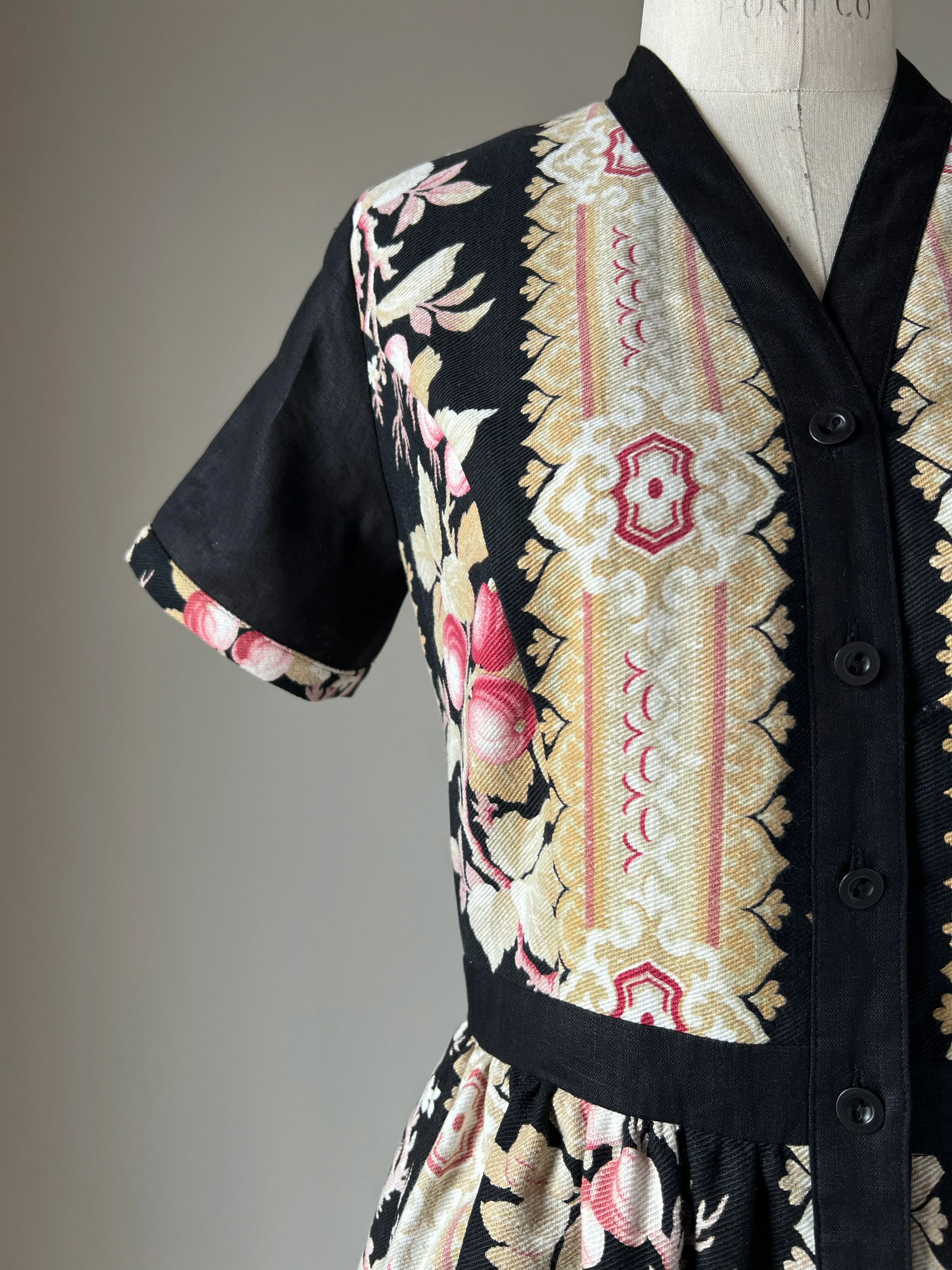 19th century floral stripe patched tiered dress xs,s,m,l