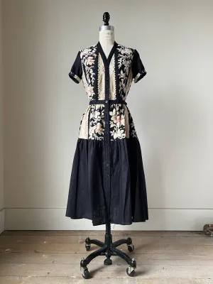 19th century floral stripe patched tiered dress xs,s,m,l