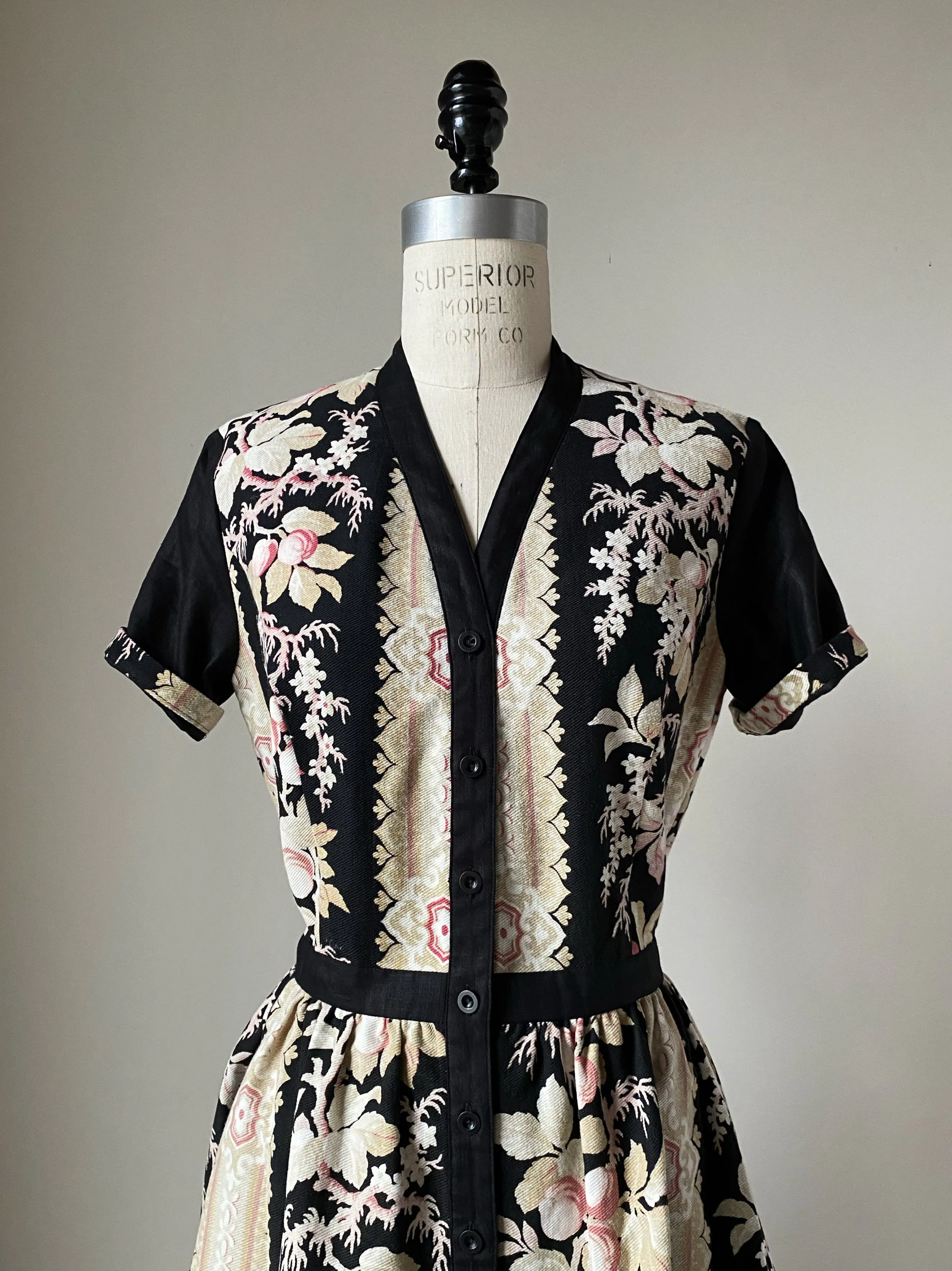 19th century floral stripe patched tiered dress xs,s,m,l
