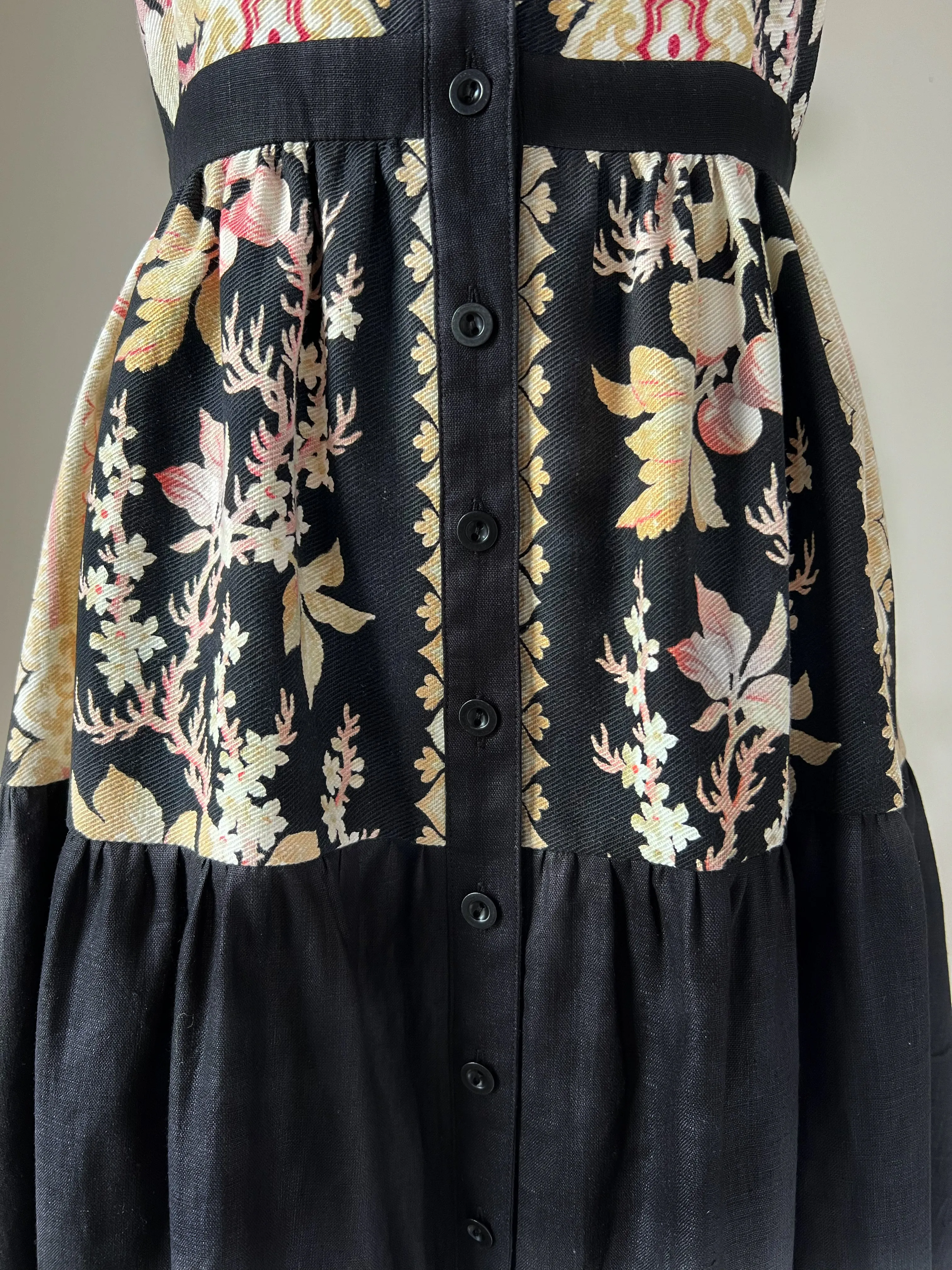 19th century floral stripe patched tiered dress xs,s,m,l