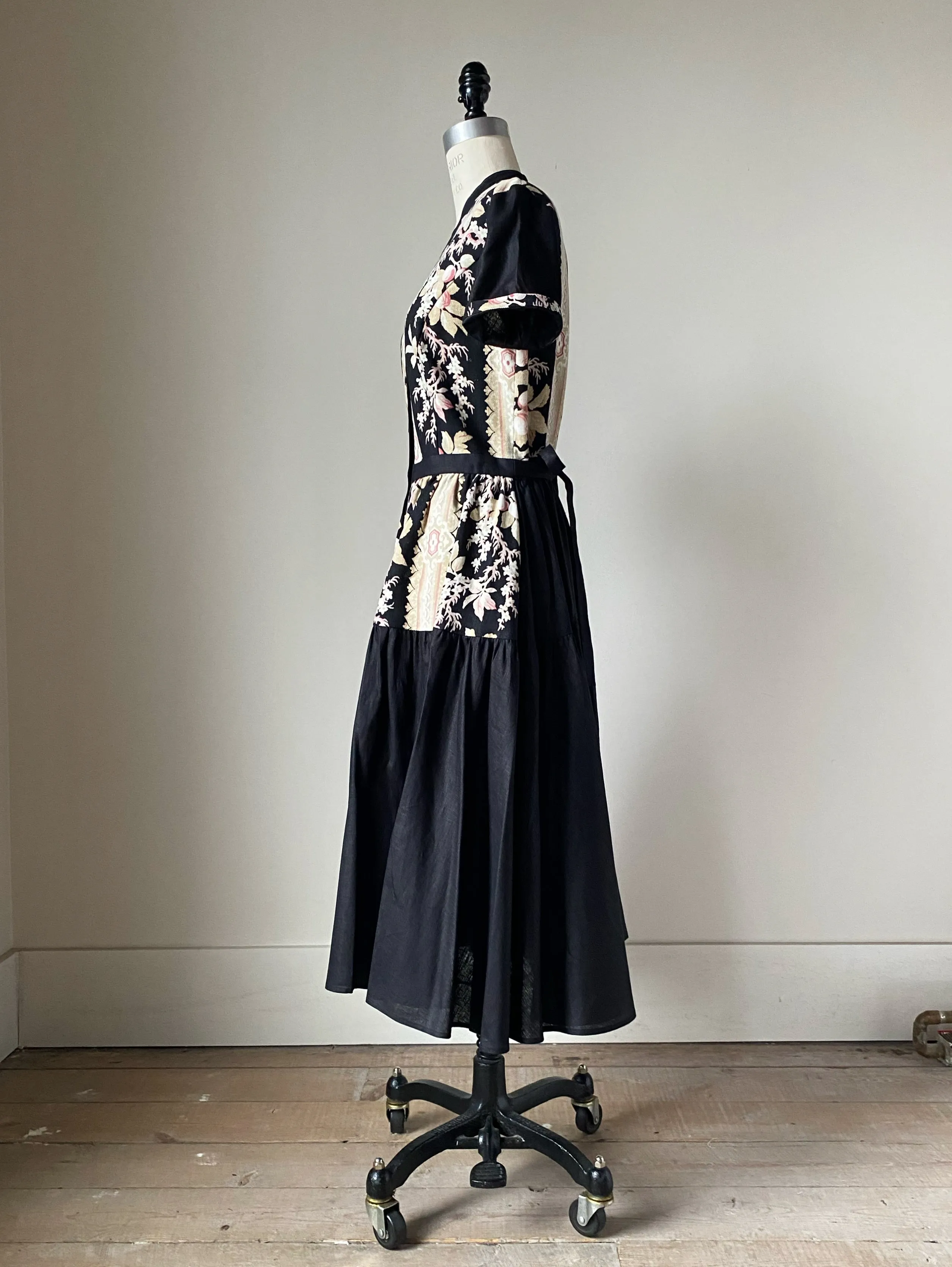 19th century floral stripe patched tiered dress xs,s,m,l