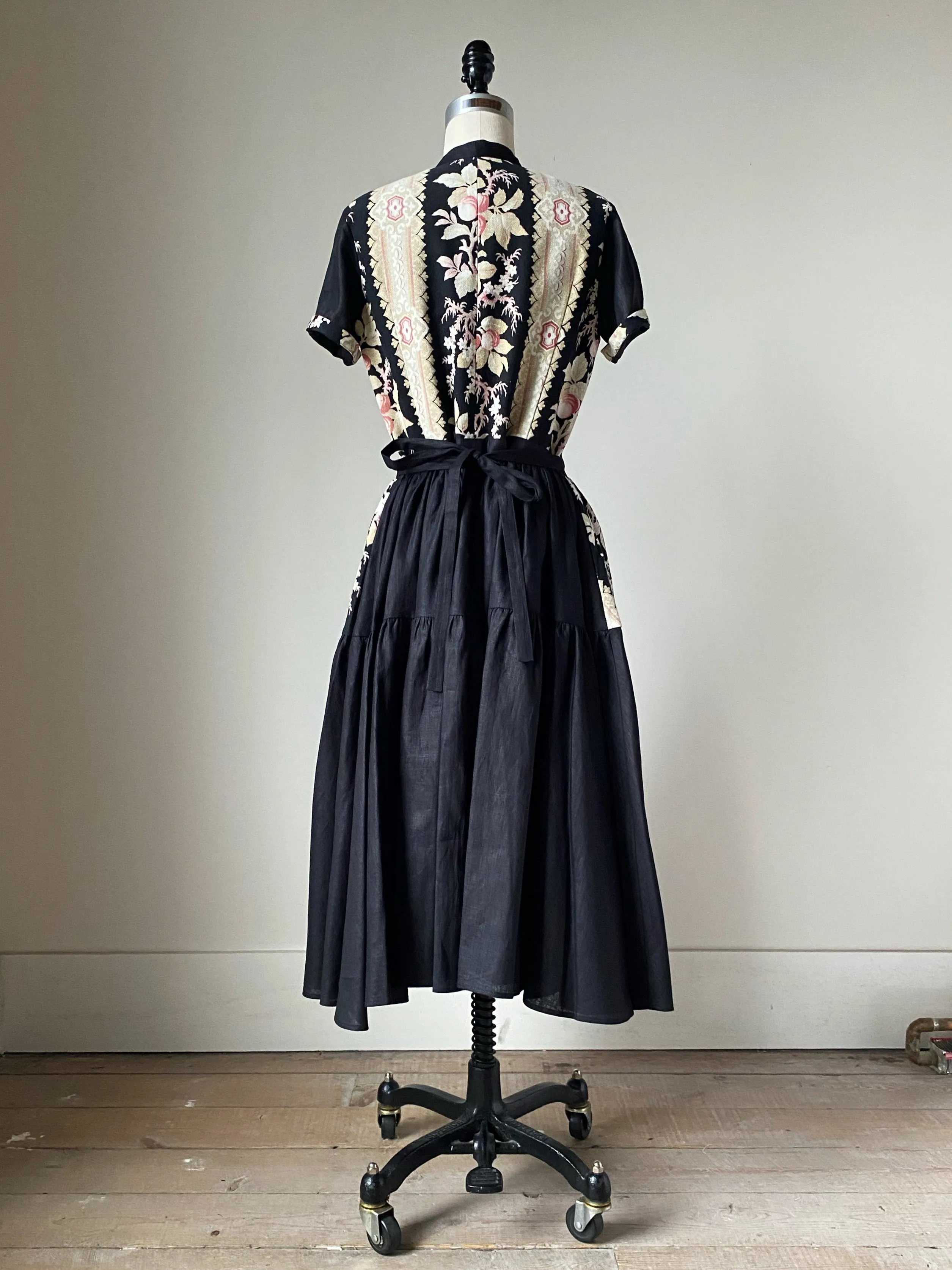 19th century floral stripe patched tiered dress xs,s,m,l