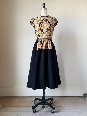 19th century medallion print patched lillian dress s,m
