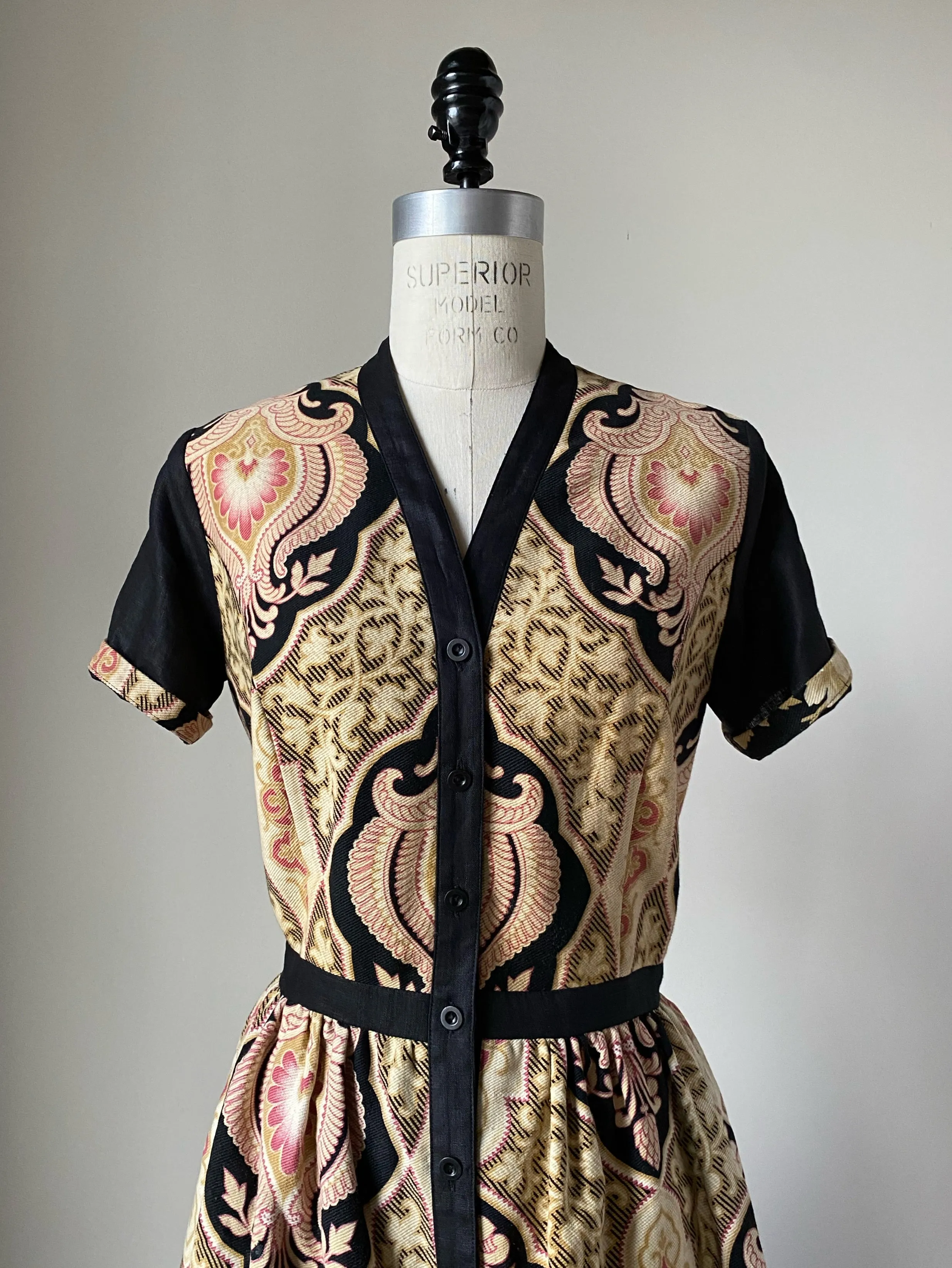 19th century medallion print patched tiered dress s,m,l