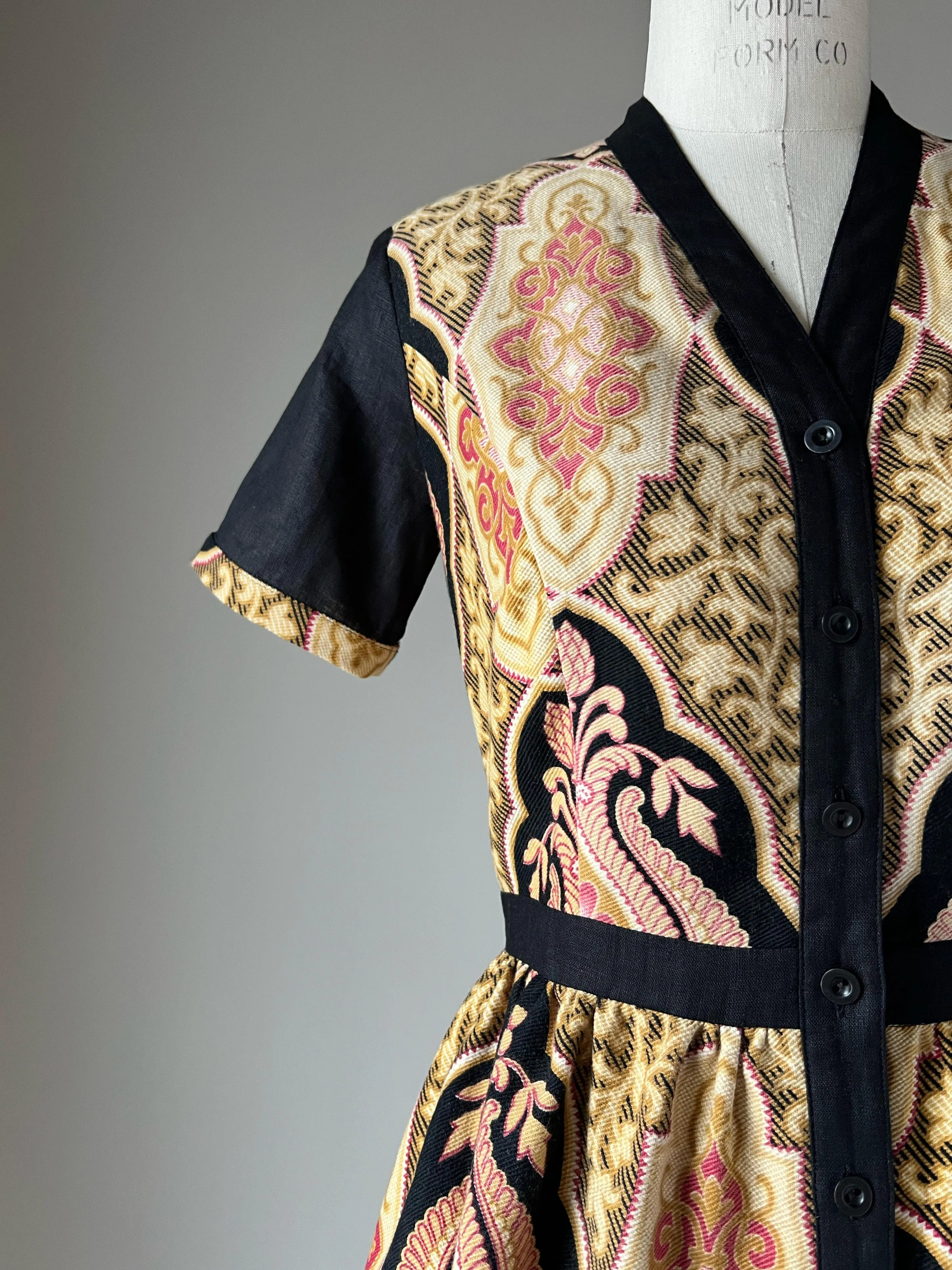 19th century medallion print patched tiered dress s,m,l