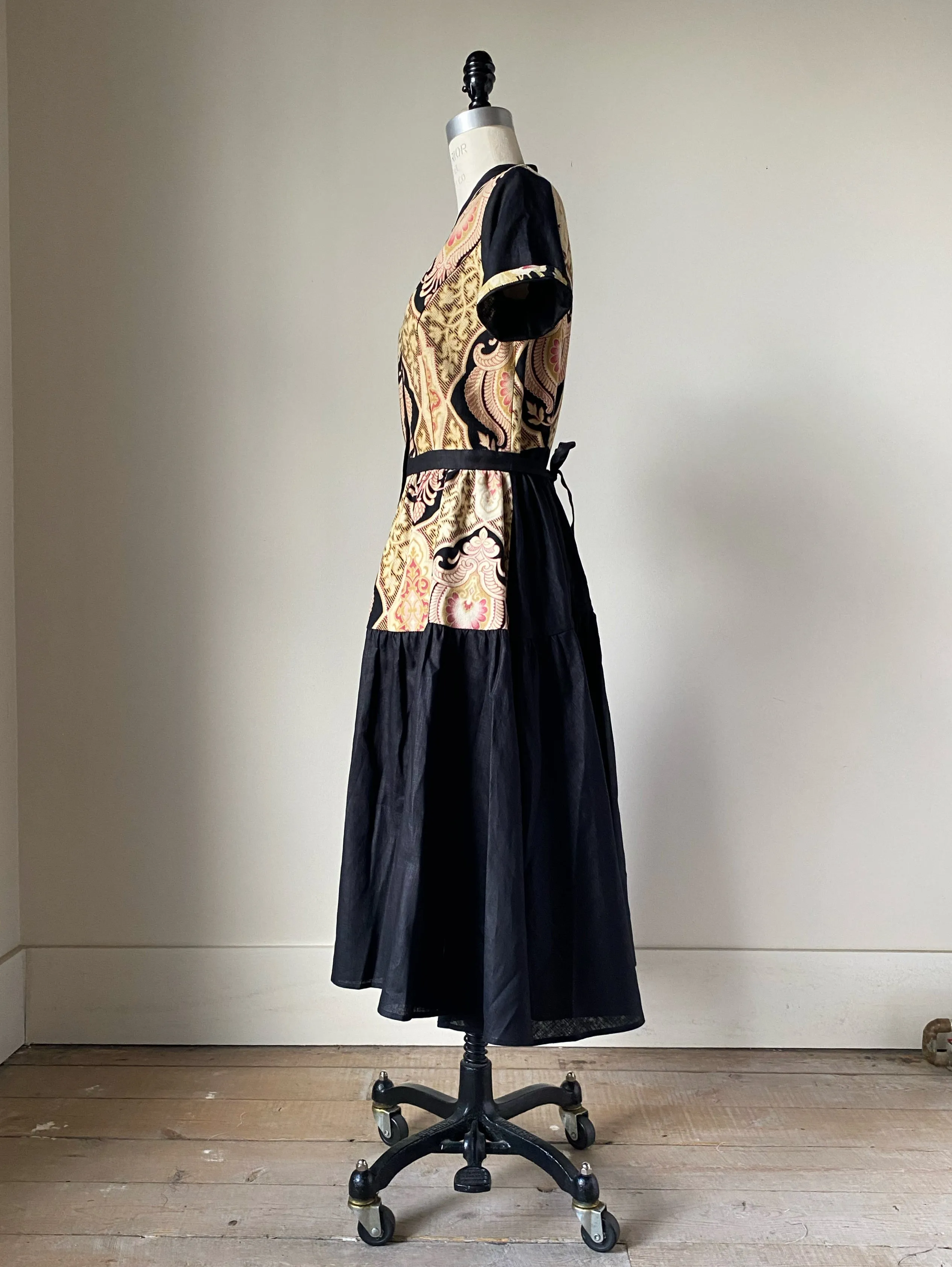 19th century medallion print patched tiered dress s,m,l