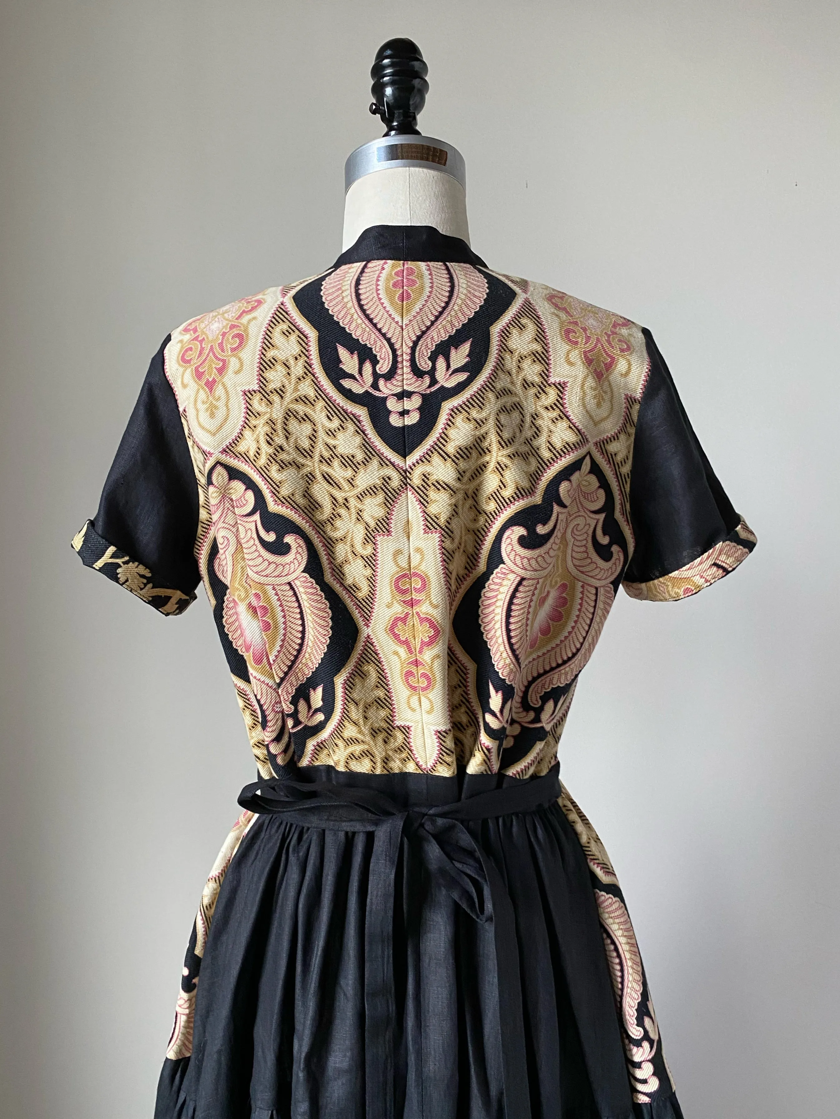 19th century medallion print patched tiered dress s,m,l