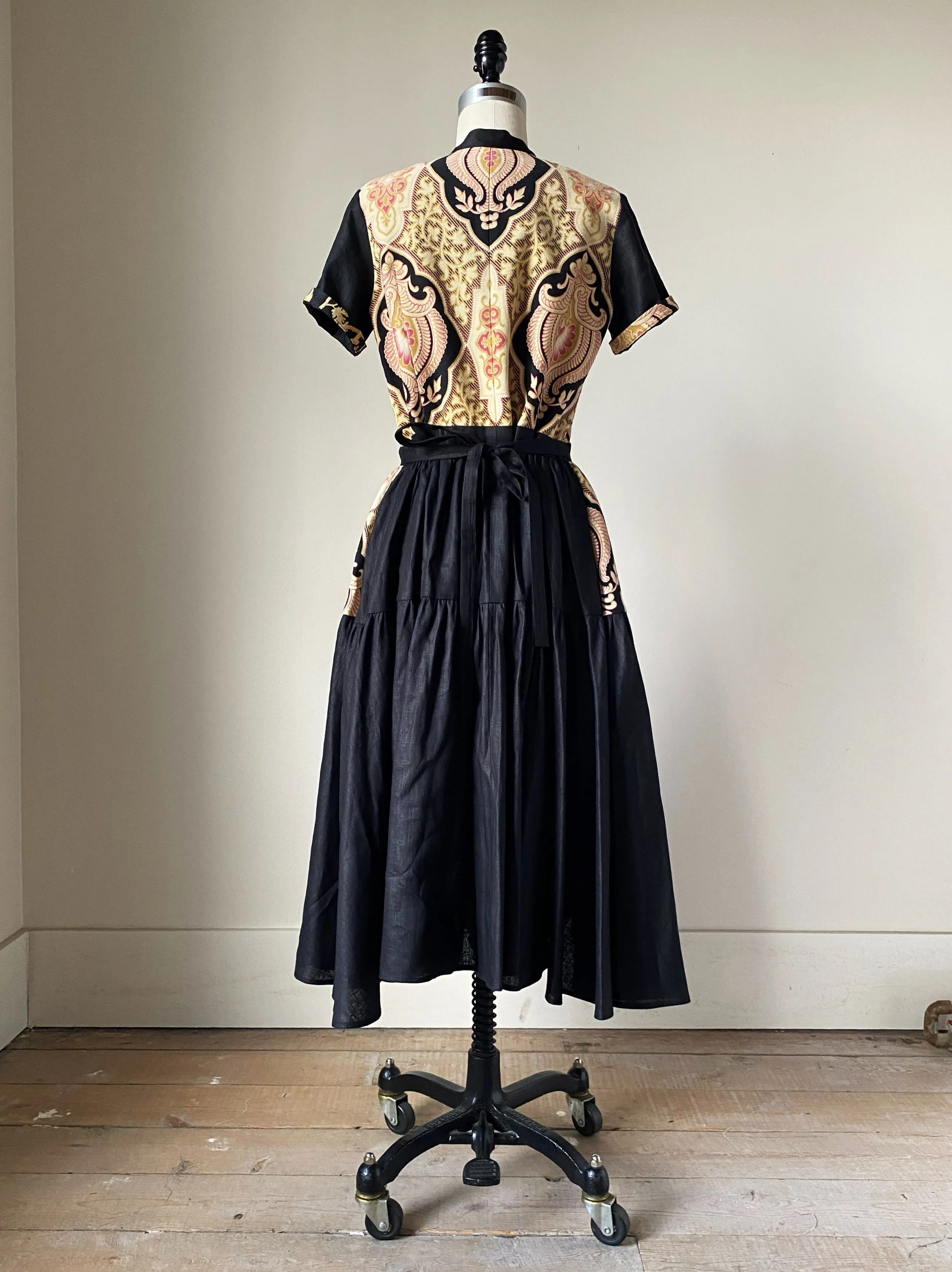 19th century medallion print patched tiered dress s,m,l