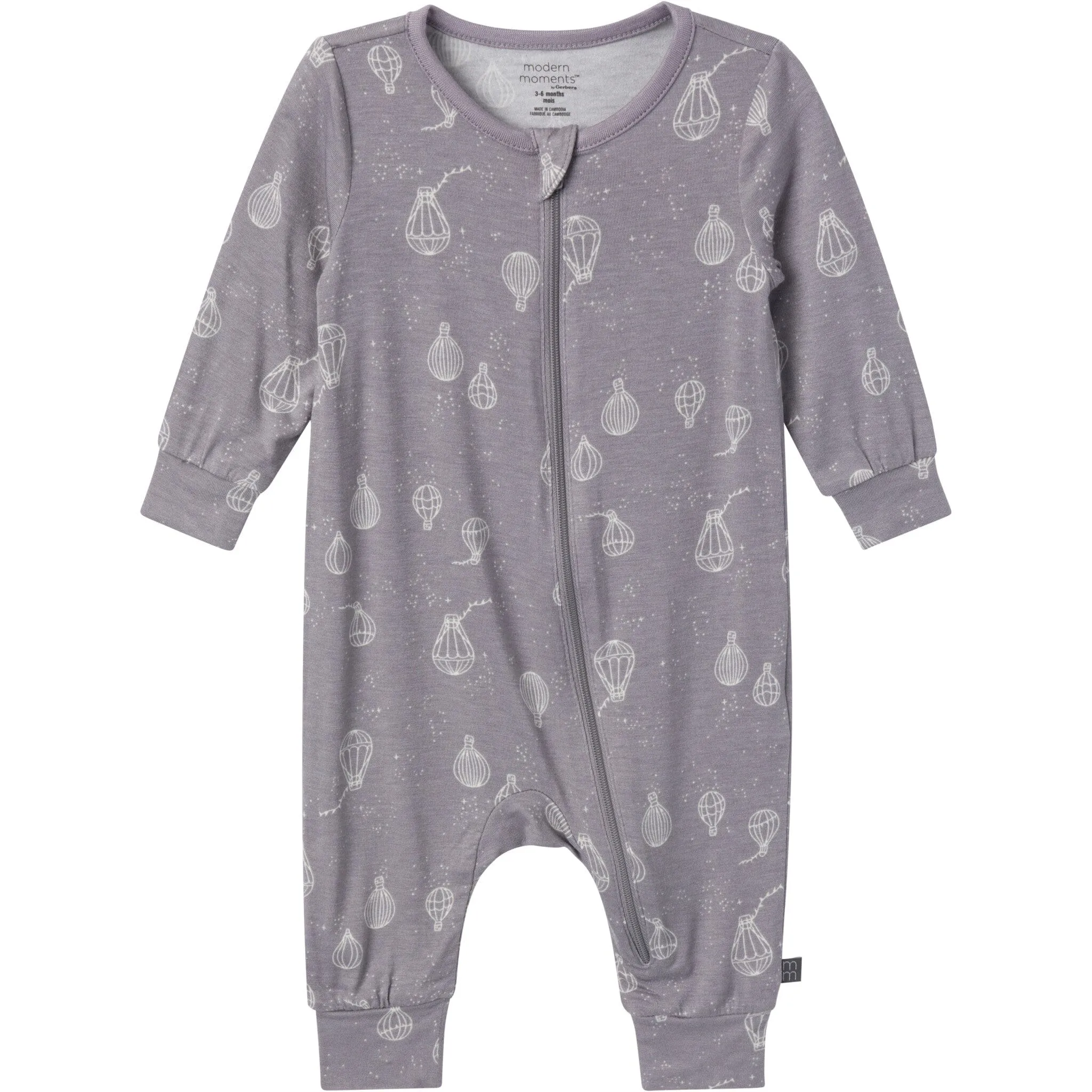 2-Pack Baby Neutral Hot Air Balloon Zip Front Rompers