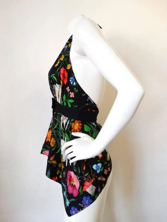 2000s Gucci Flora Silk Halter Blouse