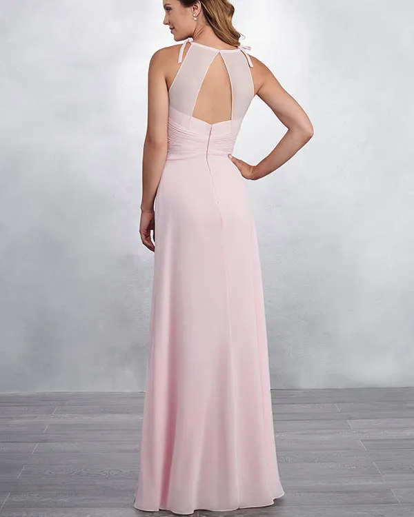 2019 Pink Bridesmaid Dresses Halter Neck Chiffon A-line Party Gowns Floor Length