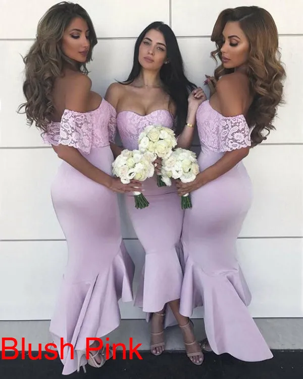 2019 Pink Cap Sleeve Lace Bridesmaid Dresses Mermaid Party Dress Ankle Length