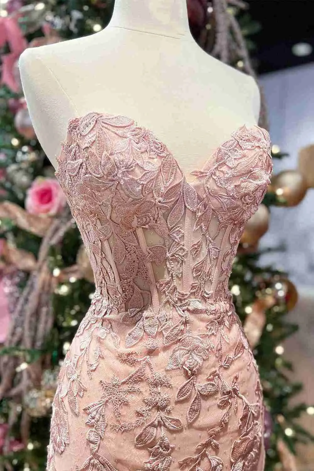 2024 Black Lace Prom Dresses Strapless Split Long Evening Dresses Mermaid