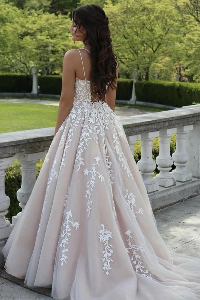2024 Cheap Lace Champagne Prom Dresses Backless Long Formal Dress