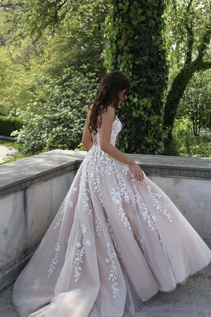 2024 Cheap Lace Champagne Prom Dresses Backless Long Formal Dress