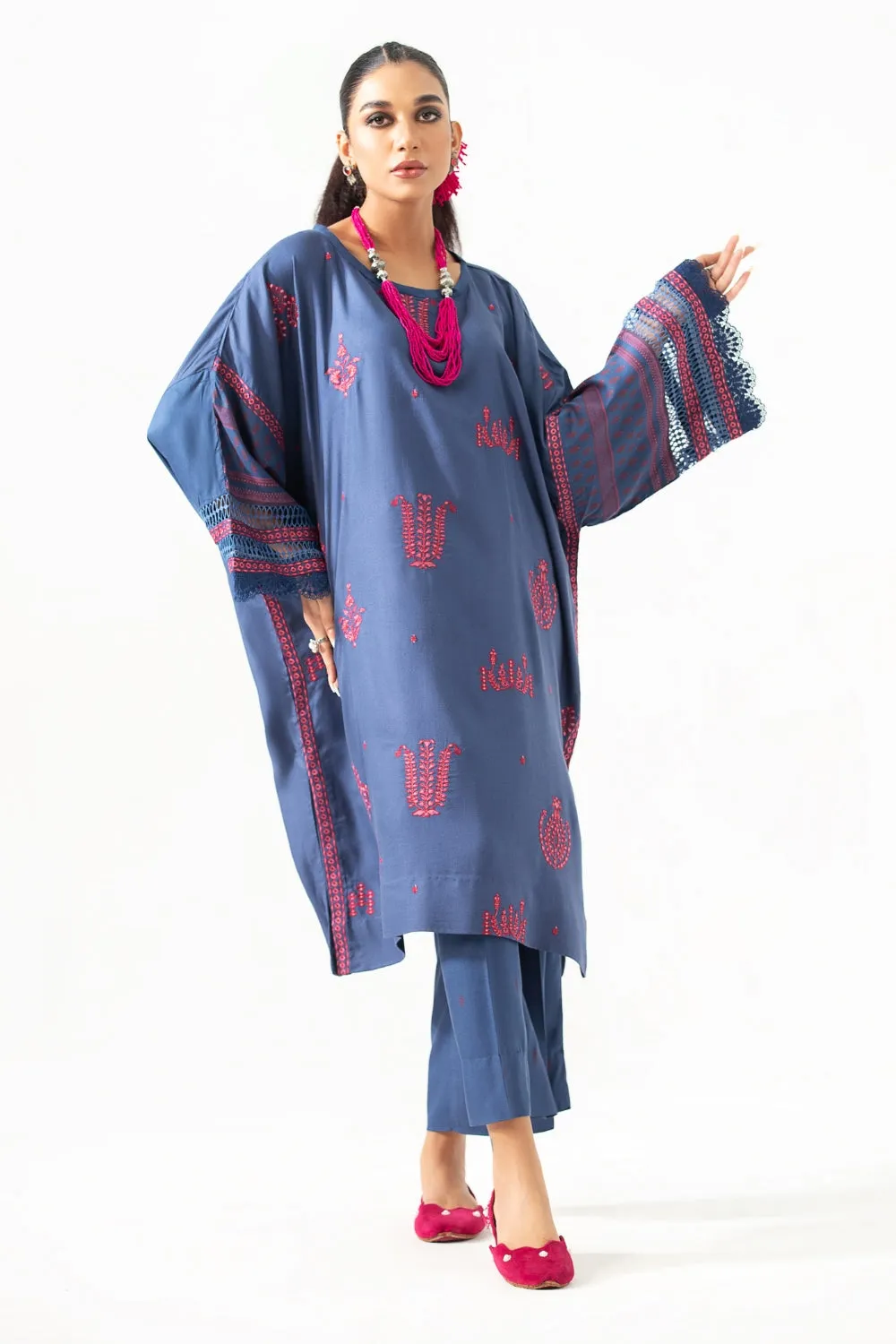 2PC Unstitched | Embroidered Crepe Linen Shirt   Trouser