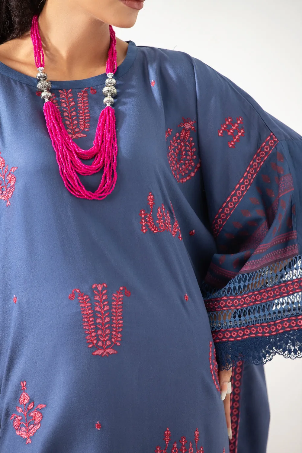 2PC Unstitched | Embroidered Crepe Linen Shirt   Trouser