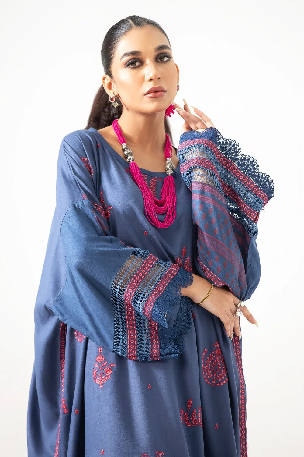 2PC Unstitched | Embroidered Crepe Linen Shirt   Trouser