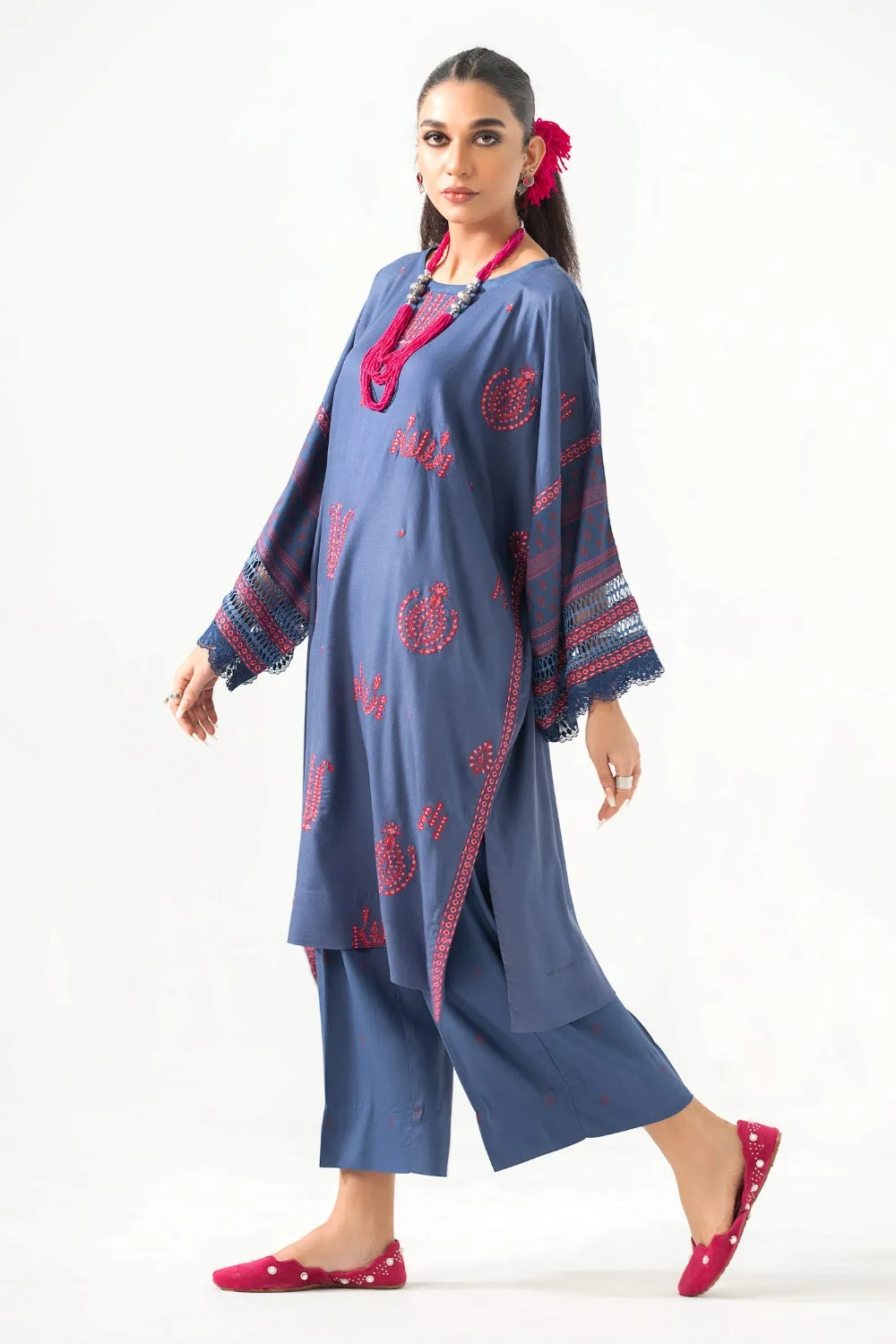 2PC Unstitched | Embroidered Crepe Linen Shirt   Trouser