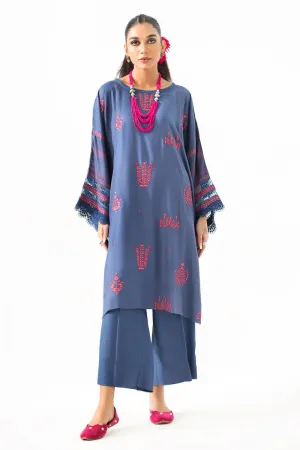 2PC Unstitched | Embroidered Crepe Linen Shirt   Trouser