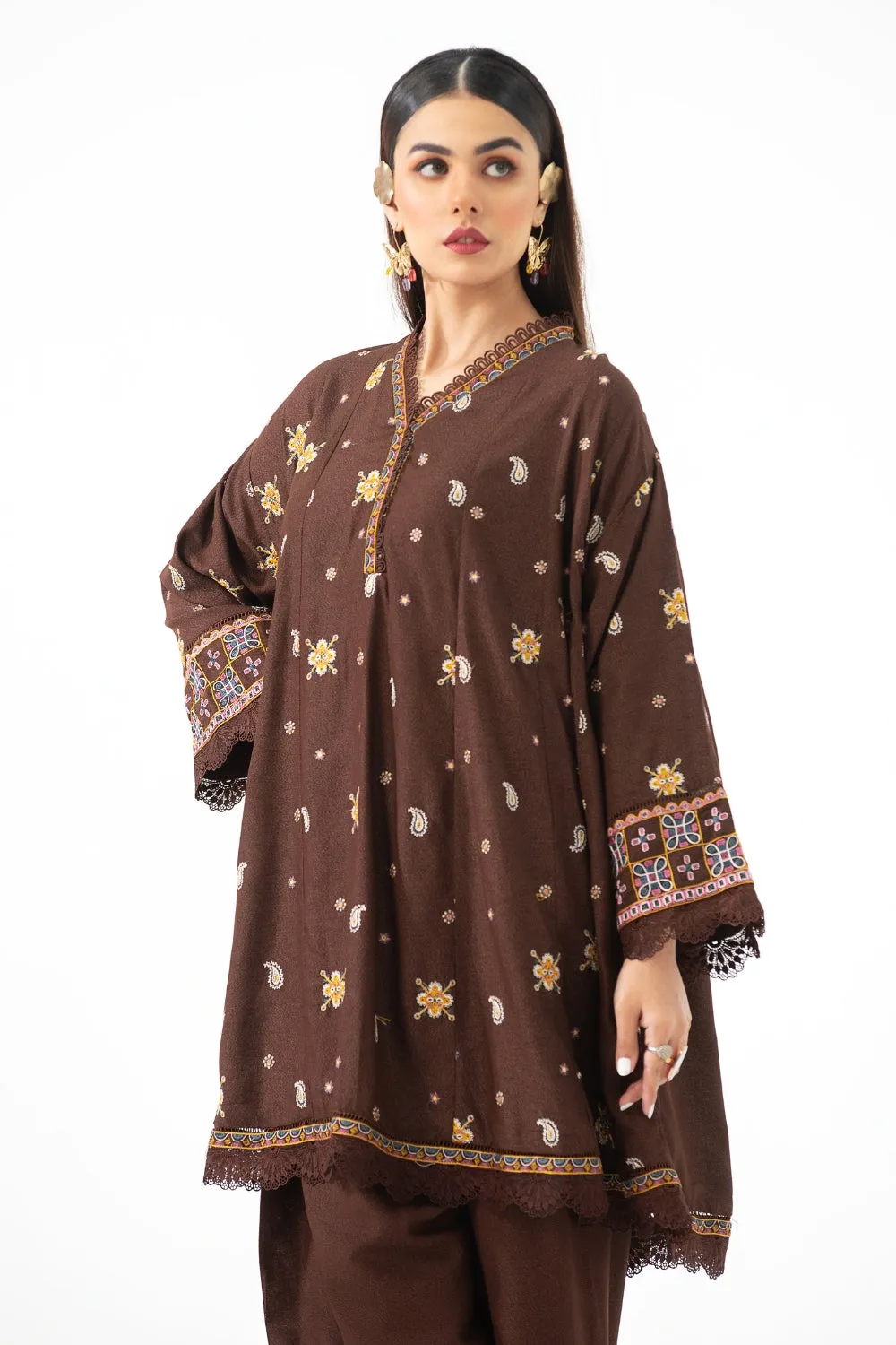 2PC Unstitched | Embroidered Karandi Shirt   Trouser