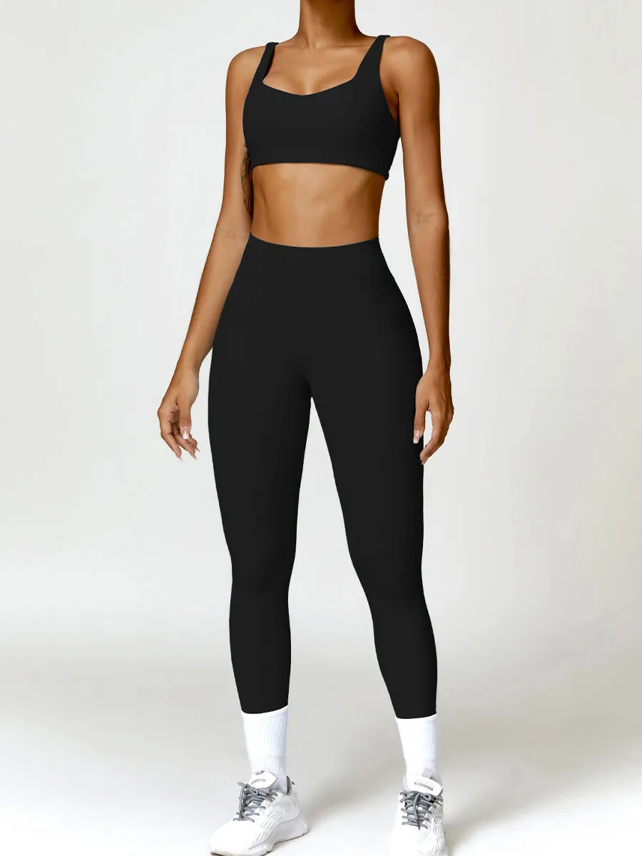 2pcs Long Sleeves Crop Top Skin-Friendly Sports Set Workout Set Fitness Yoga Suit with Chest Pads