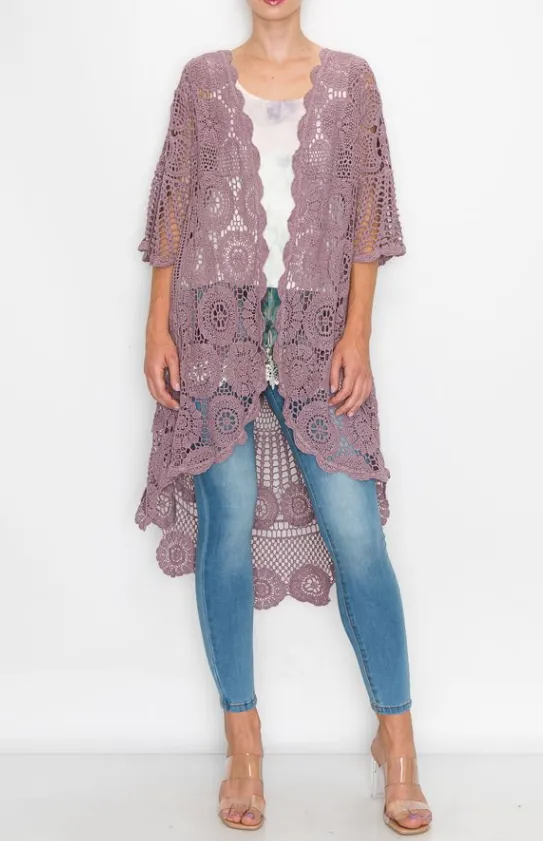 3 Colorways - Beautiful 3/4 Sleeve Crocheted Cardigan