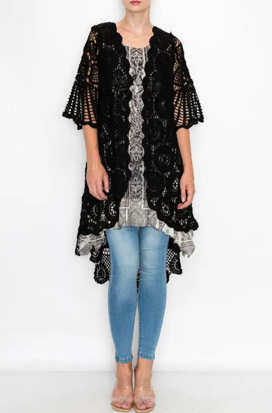 3 Colorways - Beautiful 3/4 Sleeve Crocheted Cardigan