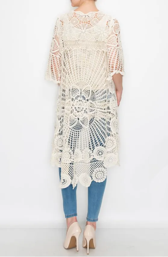 3 Colorways - Beautiful 3/4 Sleeve Crocheted Cardigan