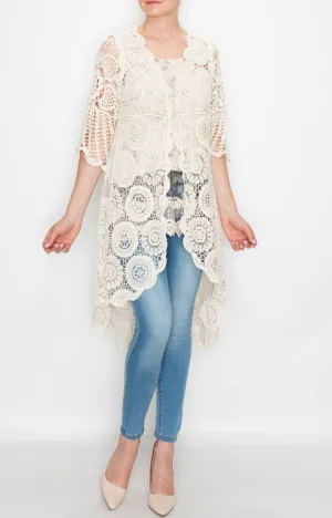 3 Colorways - Beautiful 3/4 Sleeve Crocheted Cardigan