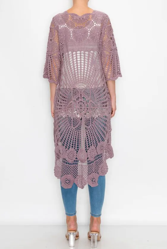 3 Colorways - Beautiful 3/4 Sleeve Crocheted Cardigan