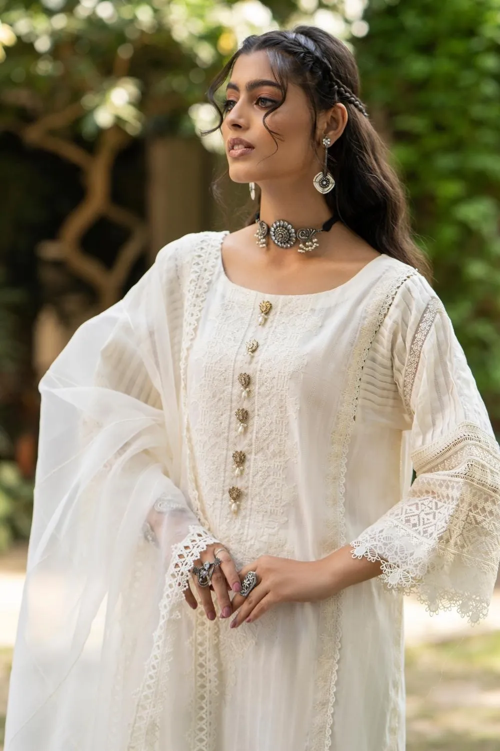 3PC Unstitched | Embroidered  Jacquard Shirt   Organza Dupatta   Trouser