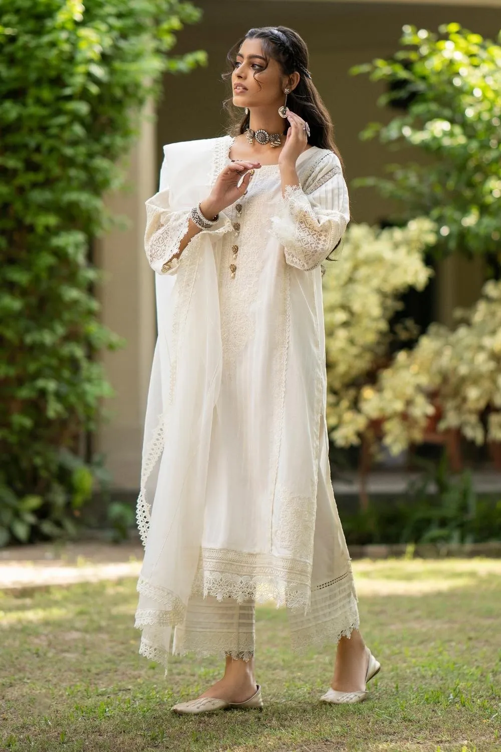 3PC Unstitched | Embroidered  Jacquard Shirt   Organza Dupatta   Trouser