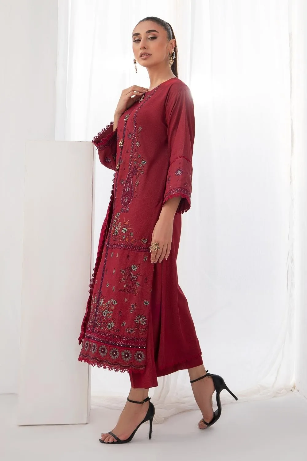 3PC Unstitched |Embroidered Karandi Shirt  Cotton Dobby Shawl  Trouser