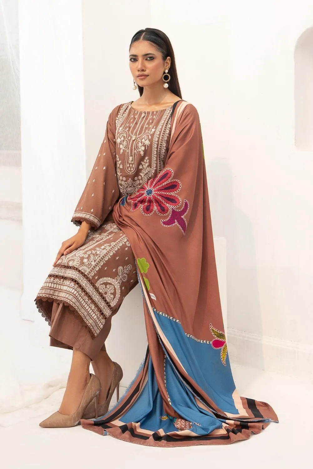 3PC Unstitched | Embroidered Khaddar Suit