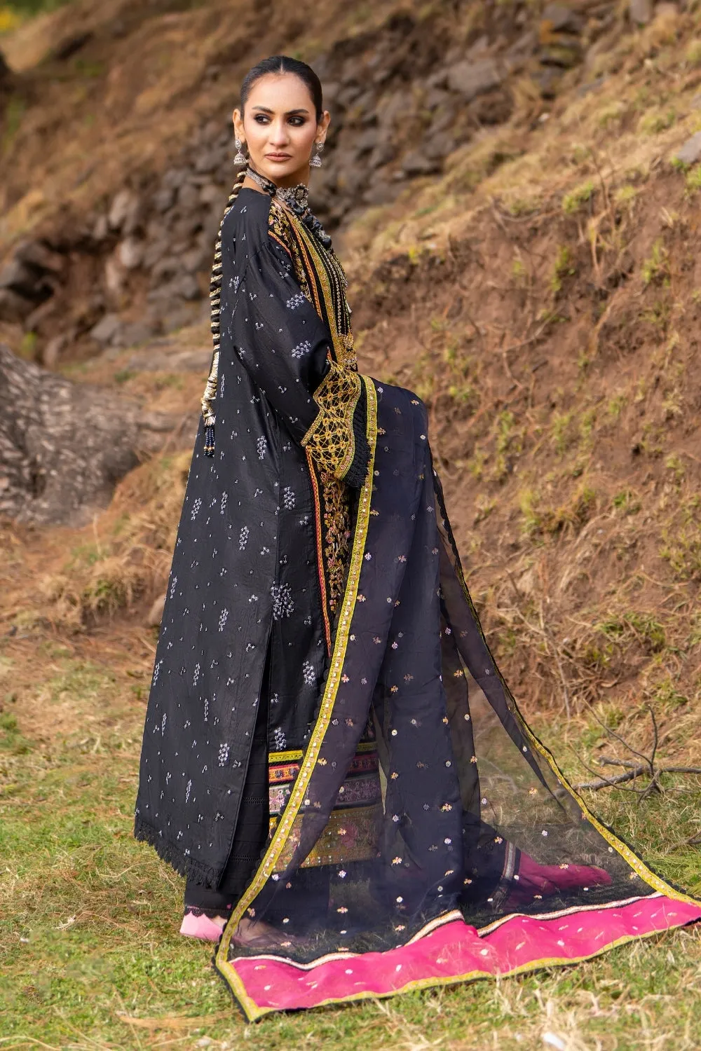 3PC Unstitched | Embroidered Lawn Suit | Organza Dupatta