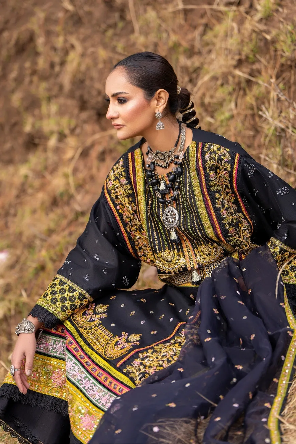 3PC Unstitched | Embroidered Lawn Suit | Organza Dupatta