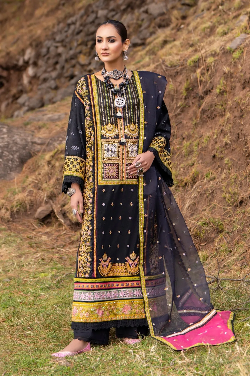 3PC Unstitched | Embroidered Lawn Suit | Organza Dupatta
