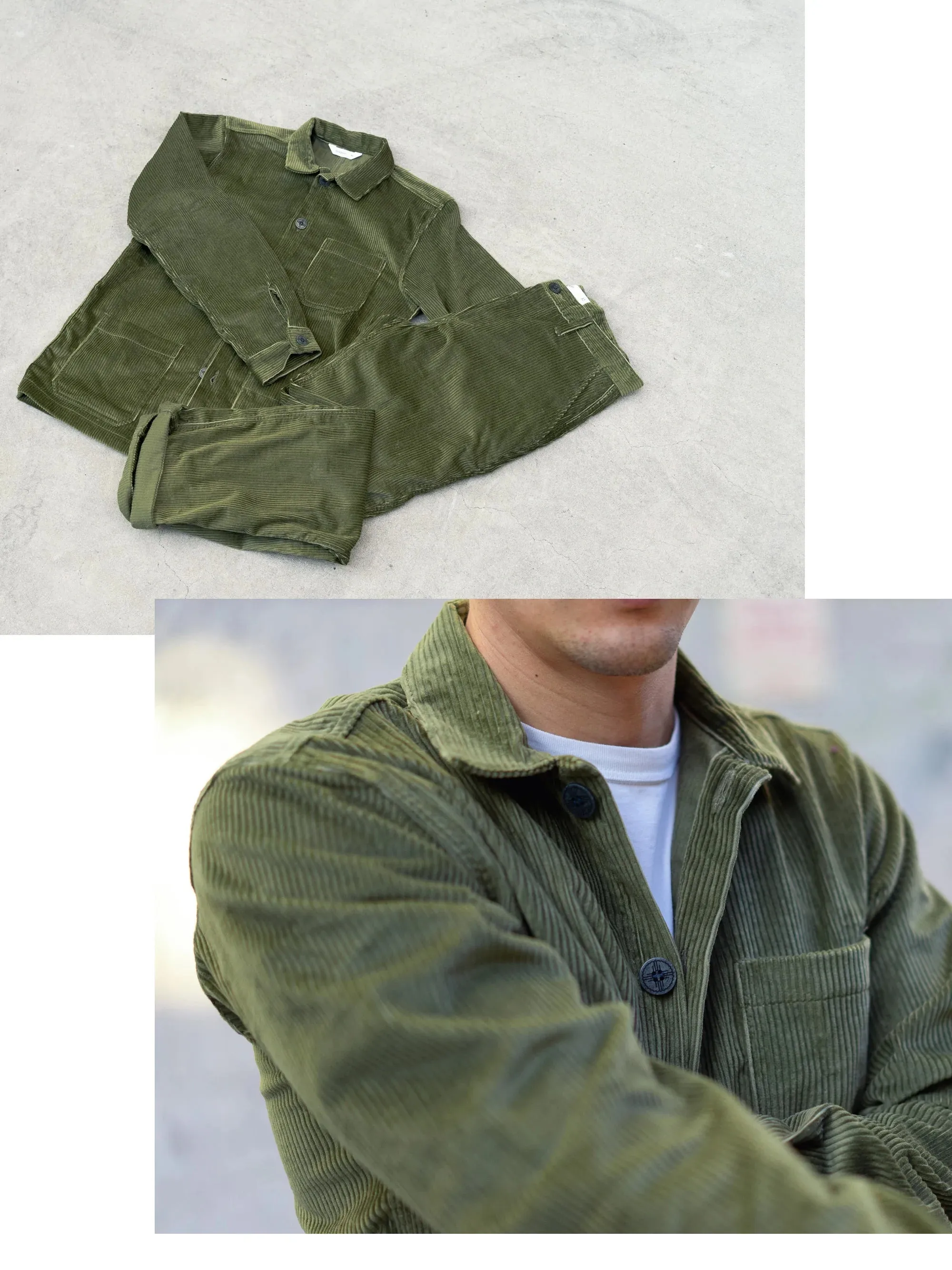 【3sixteen】 Shop Jacket Wide Wale Cord / 燈芯絨工裝外套 綠色