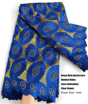 5 yards Heavy Rich Austria lace Highest Quality African gold Lurex Handcut cotton fabric Ghana traditional Couple Celebrant wear