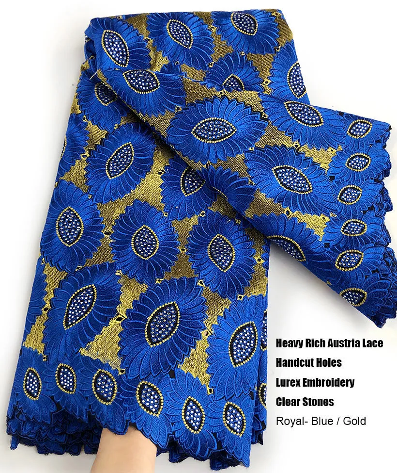 5 yards Heavy Rich Austria lace Highest Quality African gold Lurex Handcut cotton fabric Ghana traditional Couple Celebrant wear
