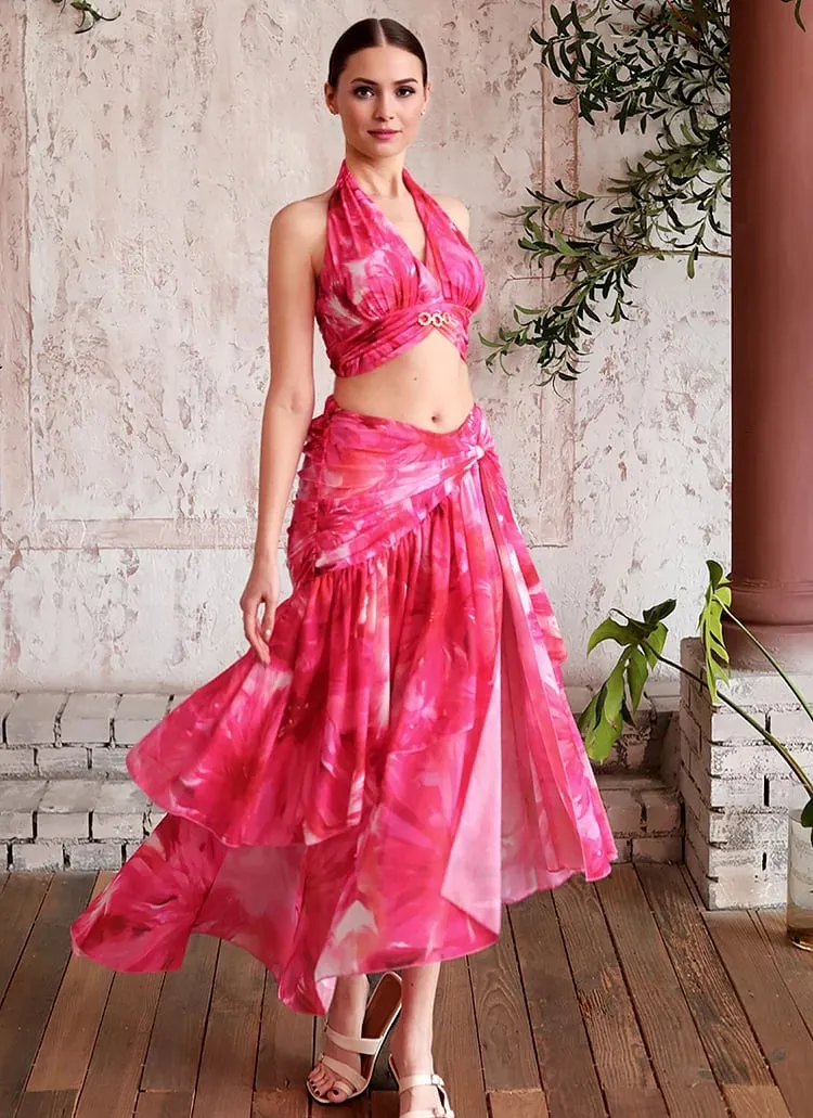 84Volt  Floral Printed Halter Bikini Swimsuit Set - As shown / S